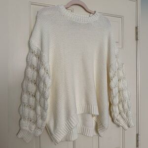 women’s white knit intricate bubble sleeve sweater - arula!